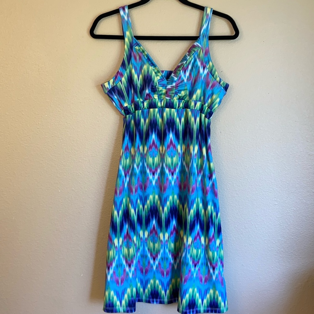 Bright Watercolor Summer Tank Sleeveless Dress Tennis Active Travel Size Large